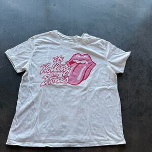 Vintage Y2 K Rolling Stones White Pink Rock Band Tour Graphic T-Shirt Women's L